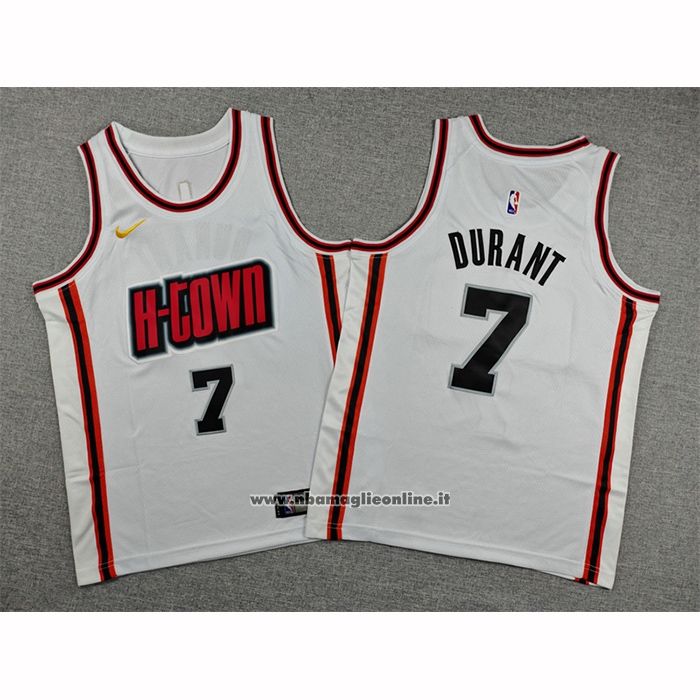 Maglia Bambino Houston Rockets Kevin Durant No 7 Citta 2024-25 Bianco